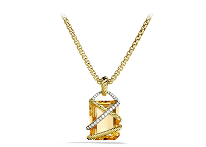 Gold Plated CZ Studded Champagne Emerald Cut Pendant